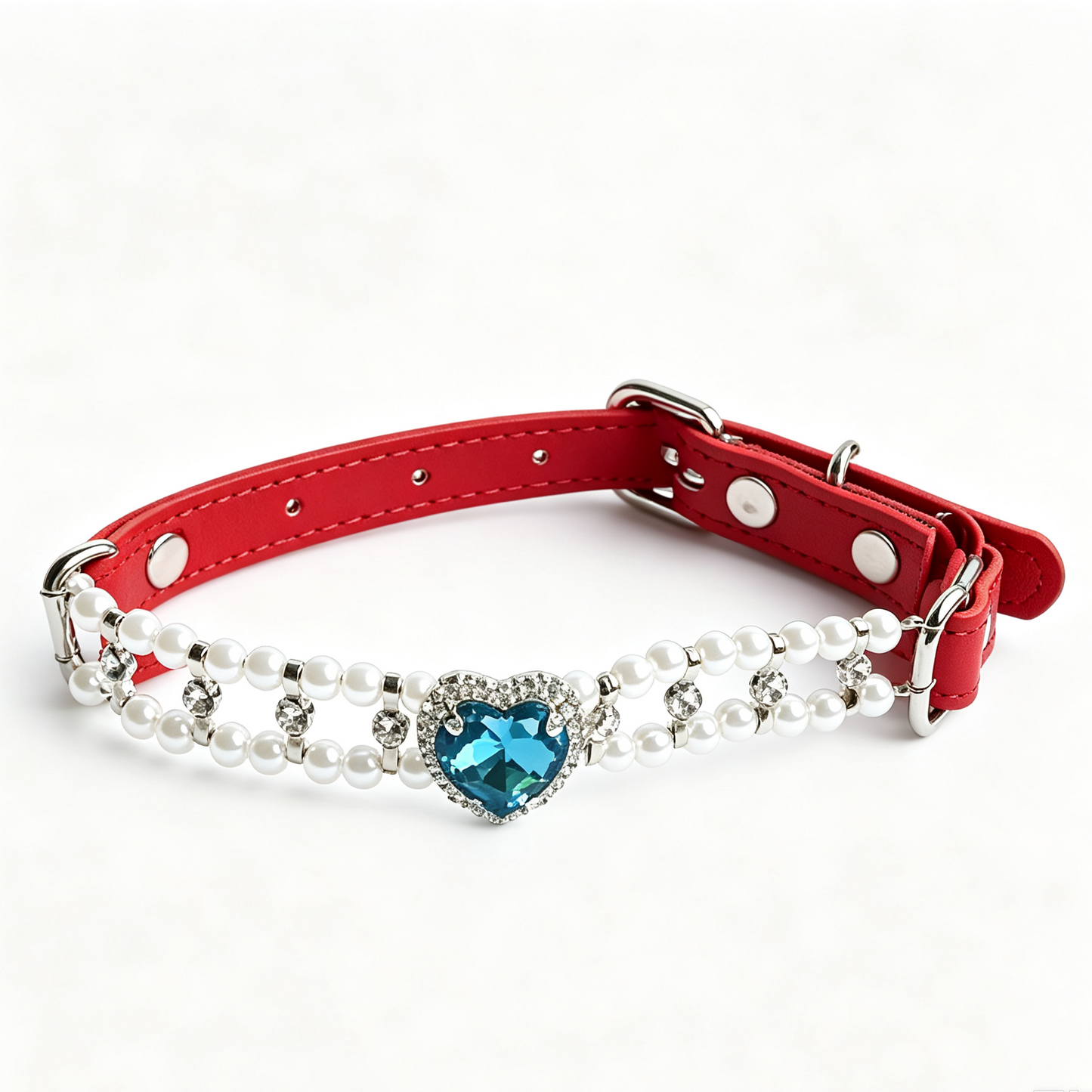 Adjustable Crystal Rhinestone Pet Collar with Heart Charm