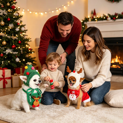 Pet Christmas Costume Set – Santa Hat & Bib Scarf for Dogs and Cats