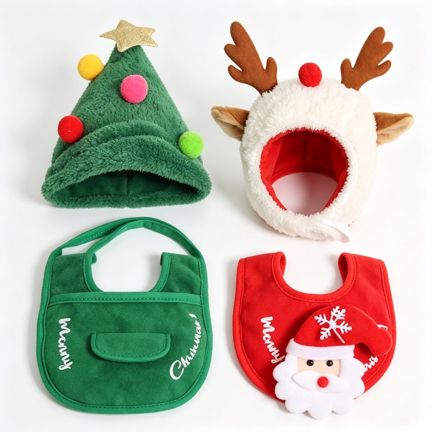 Pet Christmas Costume Set – Santa Hat & Bib Scarf for Dogs and Cats