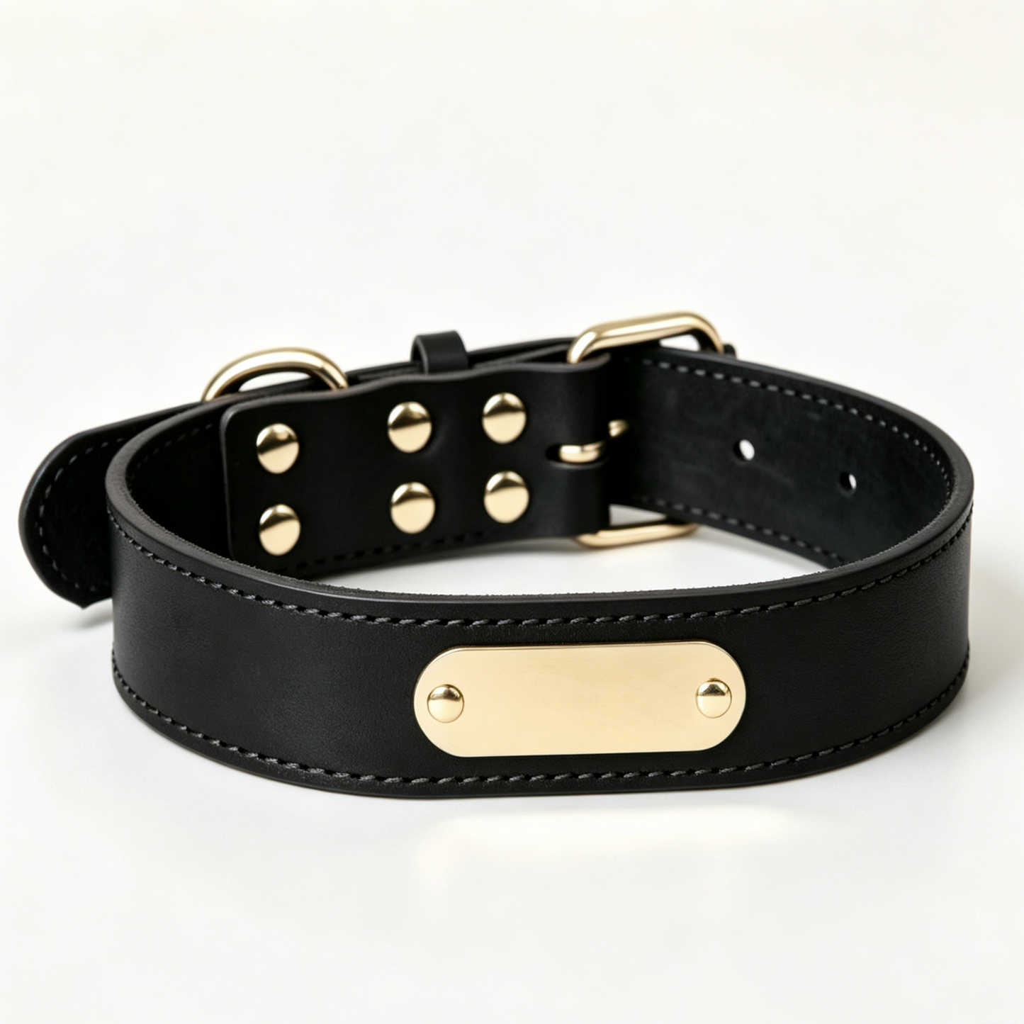 Genuine Leather Dog Collar with Personalized Name Plate