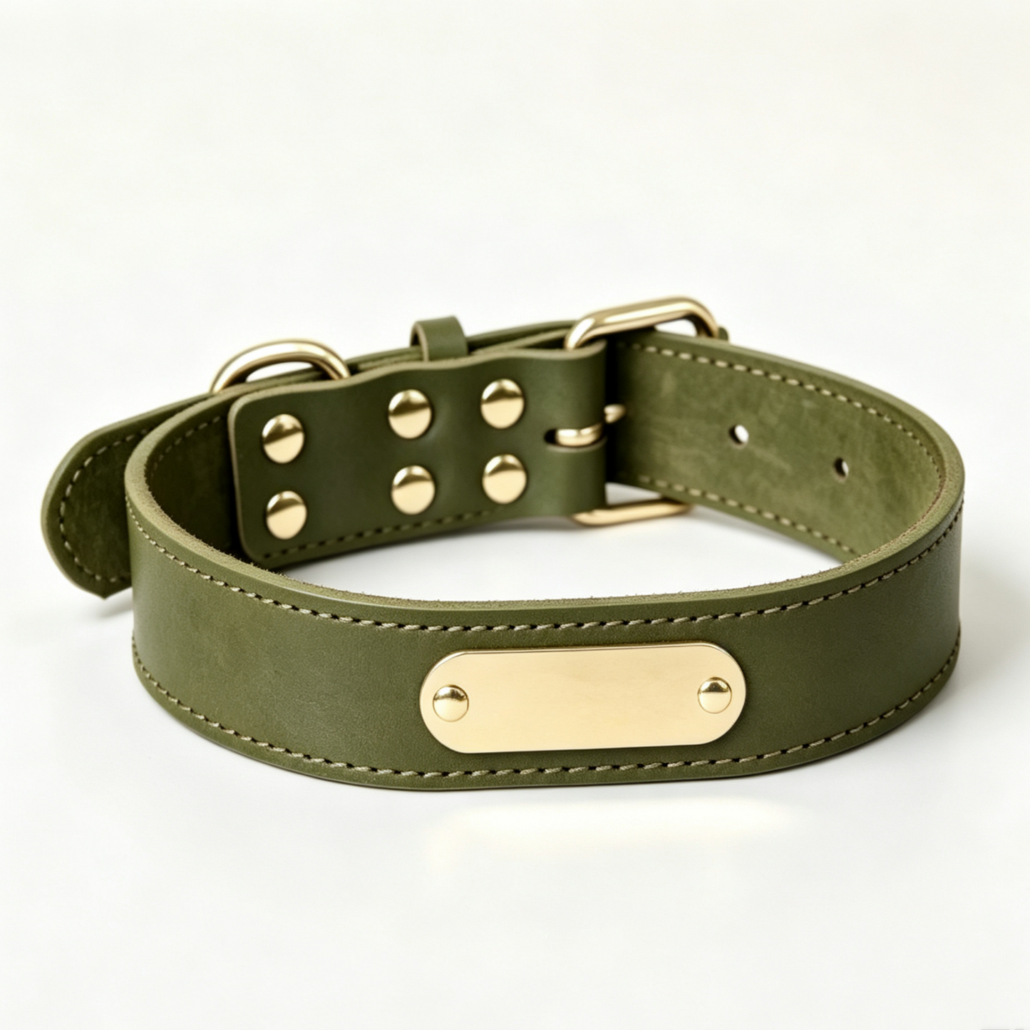 Genuine Leather Dog Collar with Personalized Name Plate