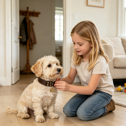 Genuine Leather Dog Collar with Personalized Name Plate