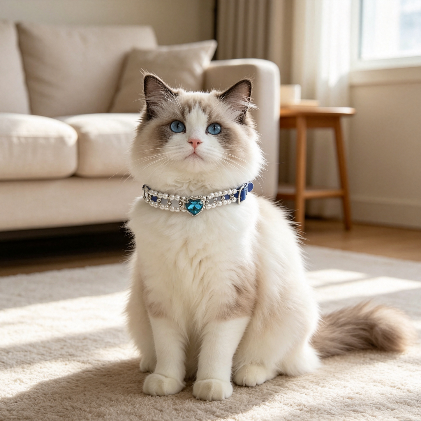 Adjustable Crystal Rhinestone Pet Collar with Heart Charm