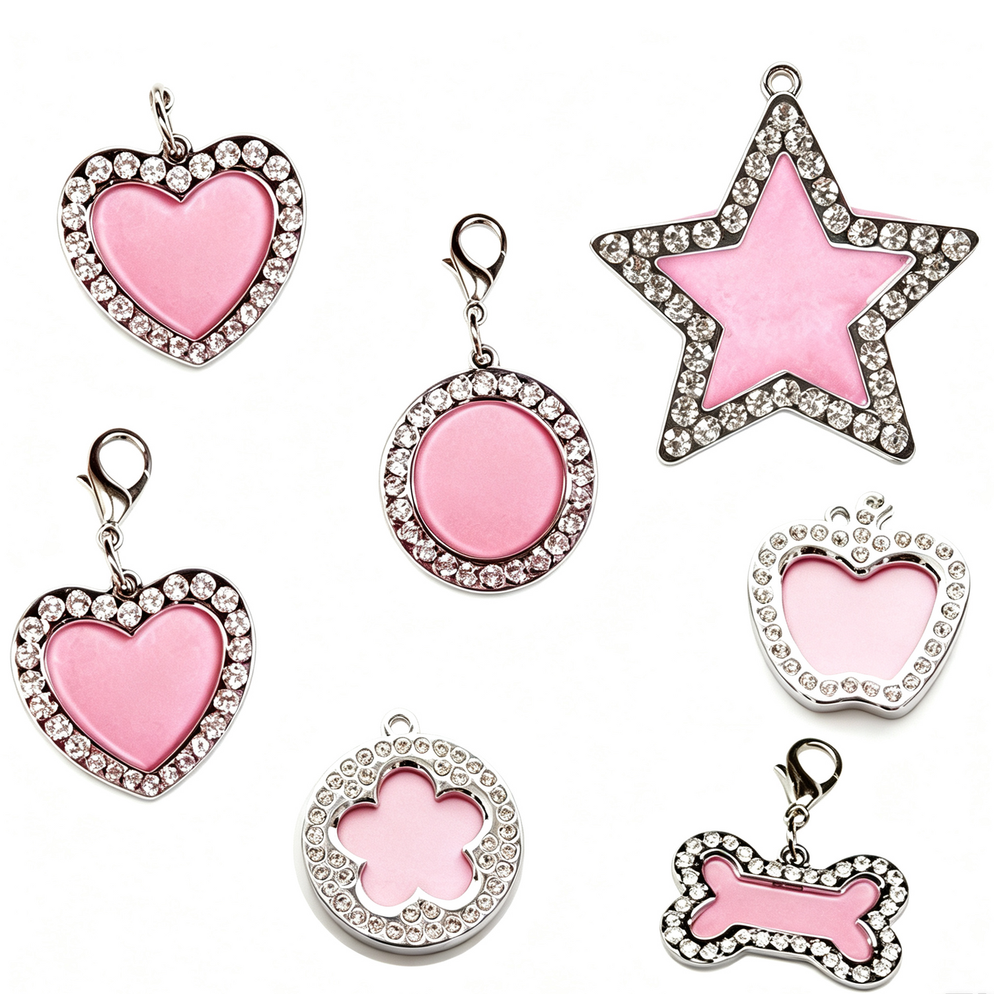 Crystal Rhinestone Pet Photo Frame ID Tag – Personalized Dog & Cat Collar Charm with Emergency Contact Insert