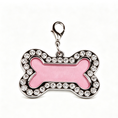 Crystal Rhinestone Pet Photo Frame ID Tag – Personalized Dog & Cat Collar Charm with Emergency Contact Insert