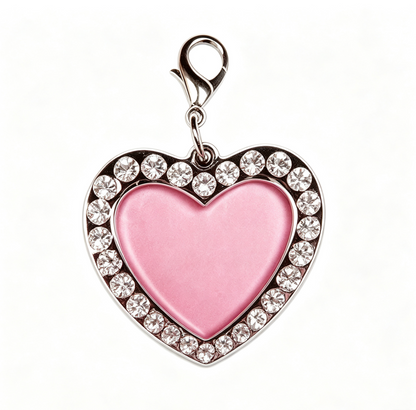 Crystal Rhinestone Pet Photo Frame ID Tag – Personalized Dog & Cat Collar Charm with Emergency Contact Insert