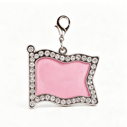 Crystal Rhinestone Pet Photo Frame ID Tag – Personalized Dog & Cat Collar Charm with Emergency Contact Insert