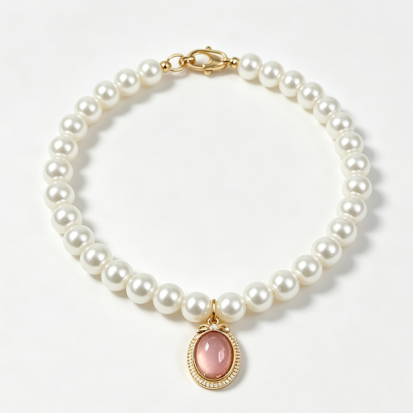 Elegant Pearl Necklace with Colorful Gem Pendant