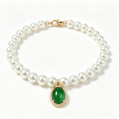 Elegant Pearl Necklace with Colorful Gem Pendant