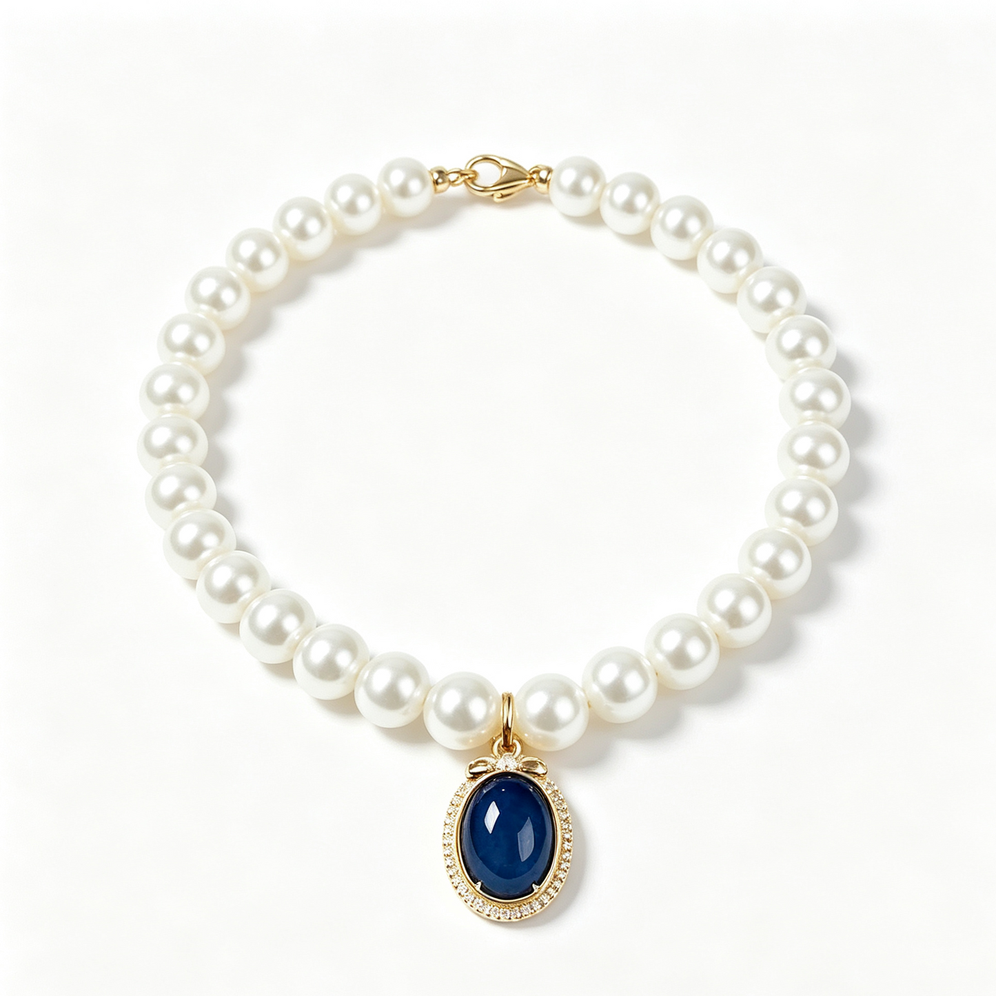 Elegant Pearl Necklace with Colorful Gem Pendant