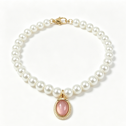 Elegant Pearl Necklace with Colorful Gem Pendant